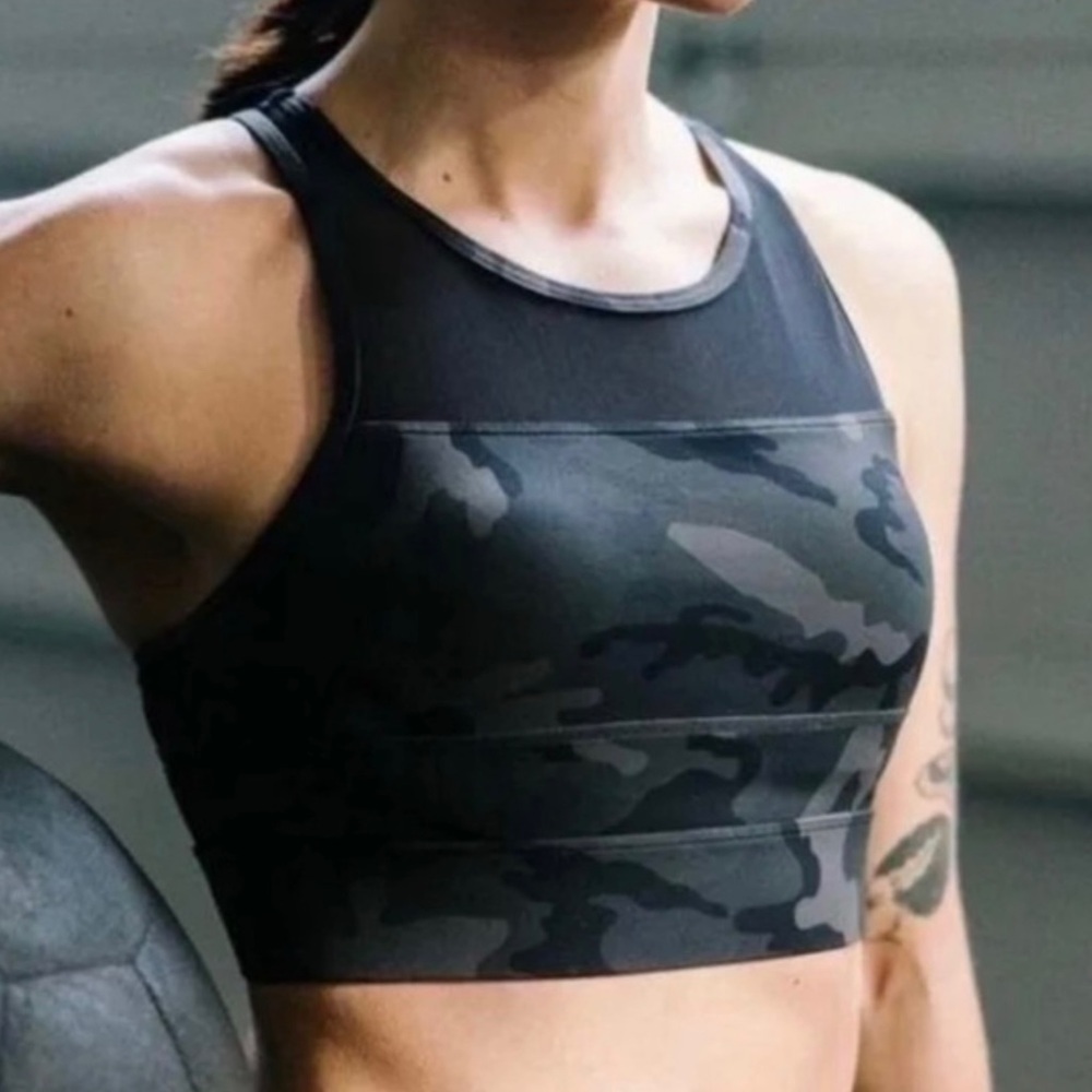 ZYIA ACTIVE‎ | Black Camo All Star Zip Back One More Rep Sports Bra Sz. Medium